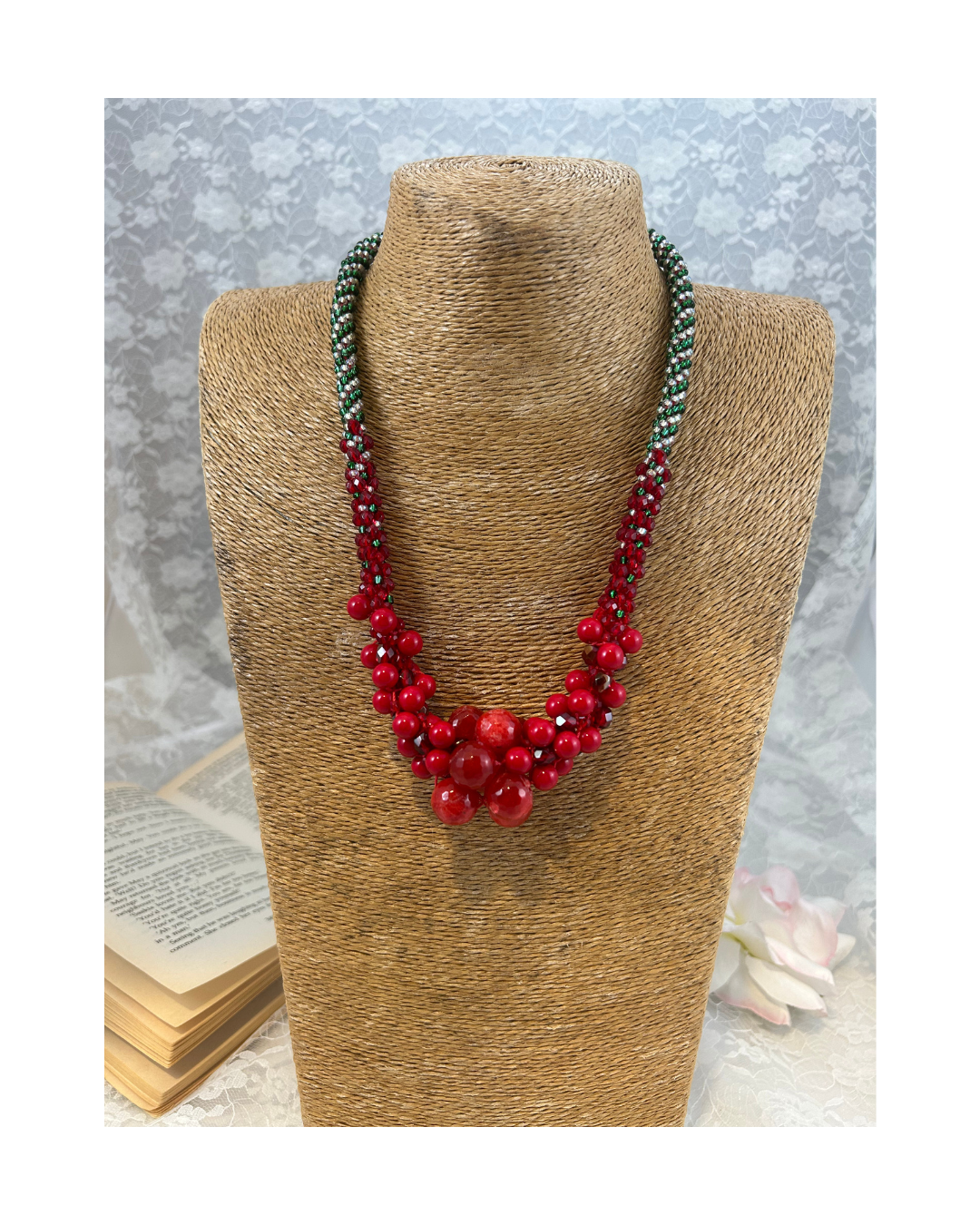 Green white stripe with red cluster focal