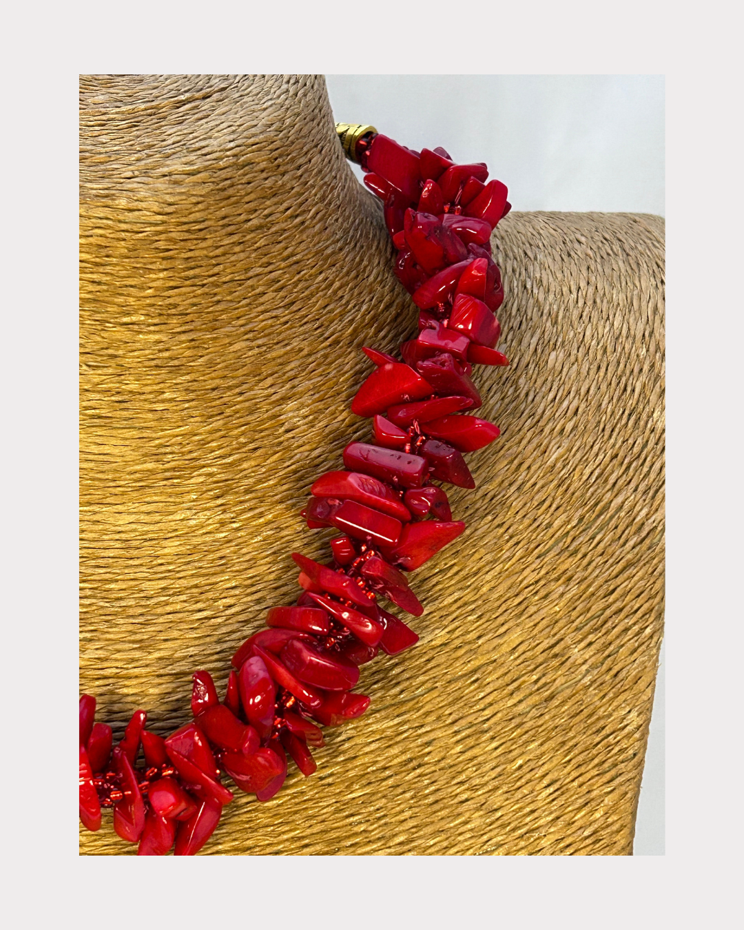 Red Kumihimo with Sea Bamboo Dogtooth