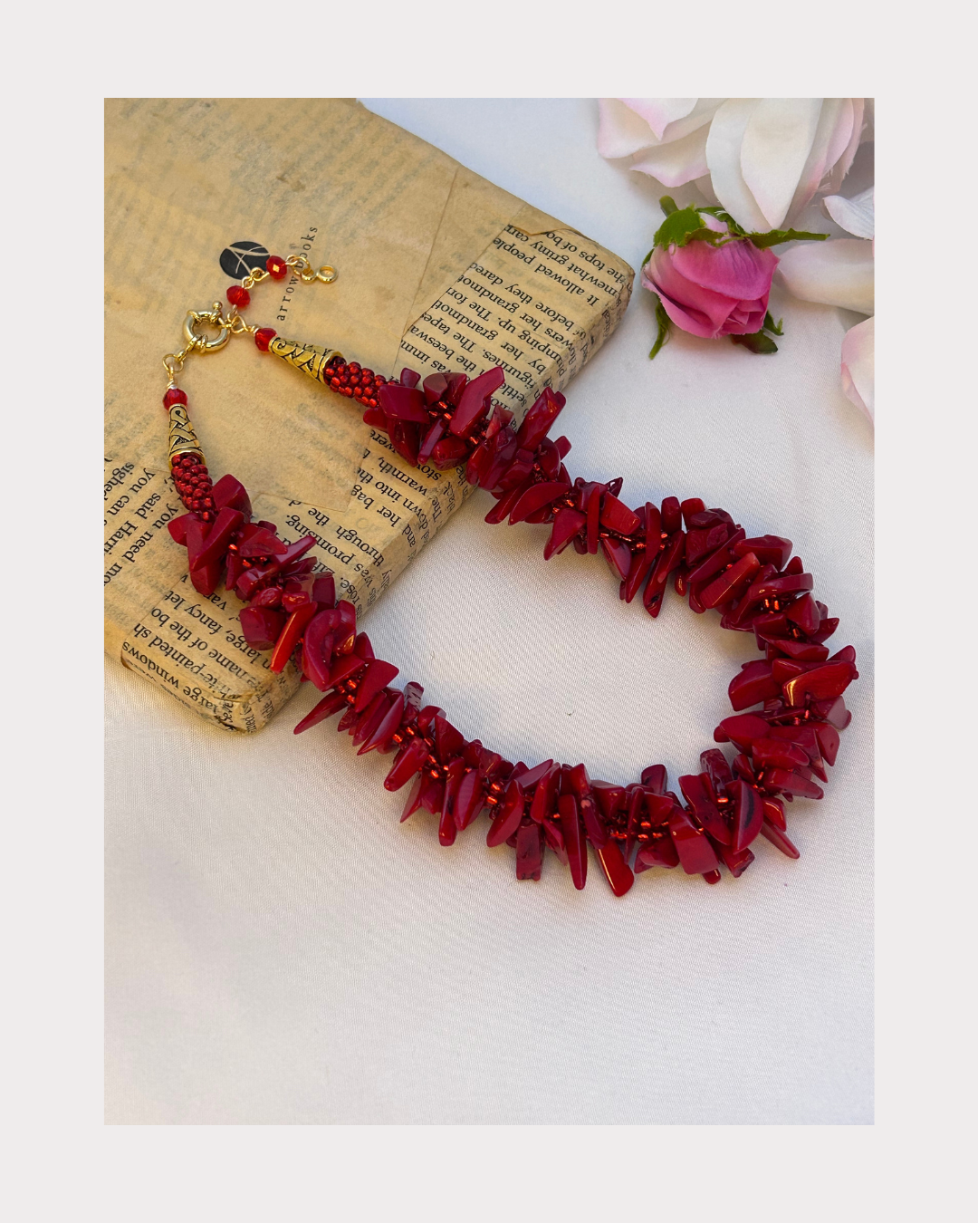 Red Kumihimo with Sea Bamboo Dogtooth