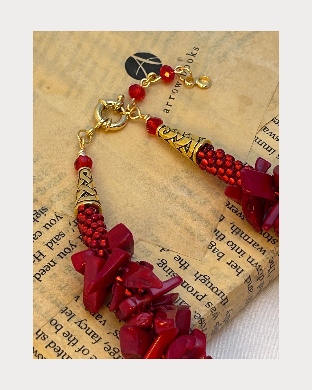 Red Kumihimo with Sea Bamboo Dogtooth