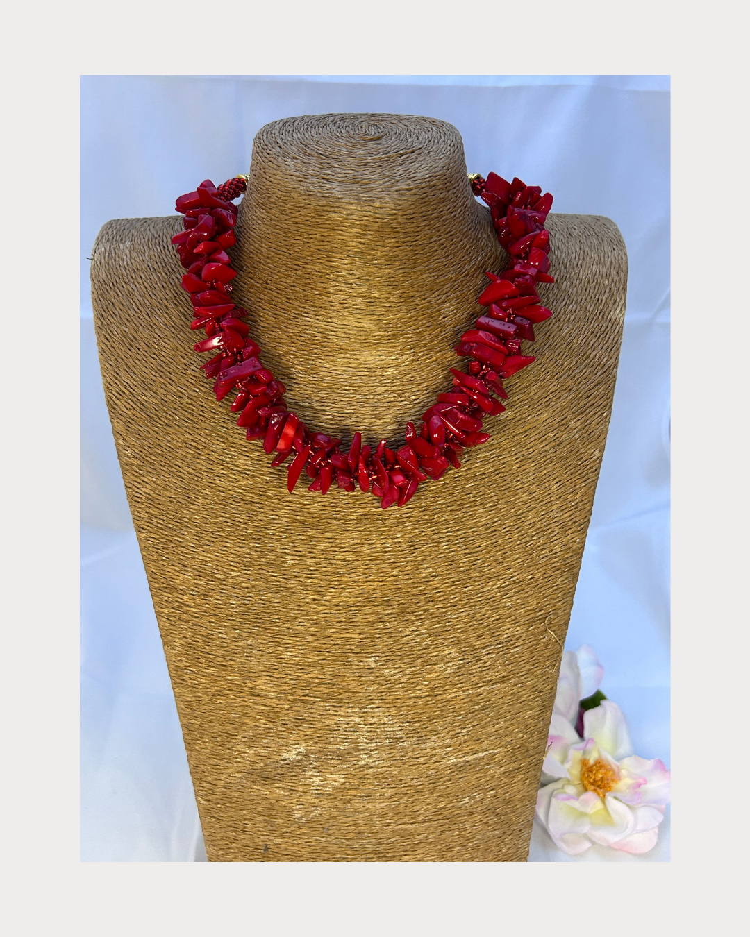 Red Kumihimo with Sea Bamboo Dogtooth