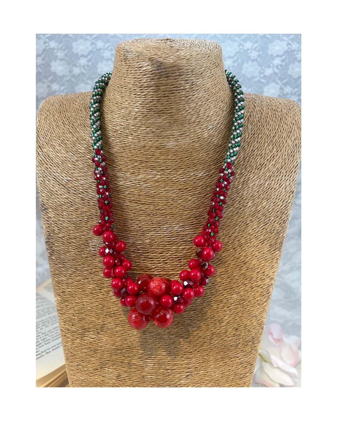 Green white stripe with red cluster focal