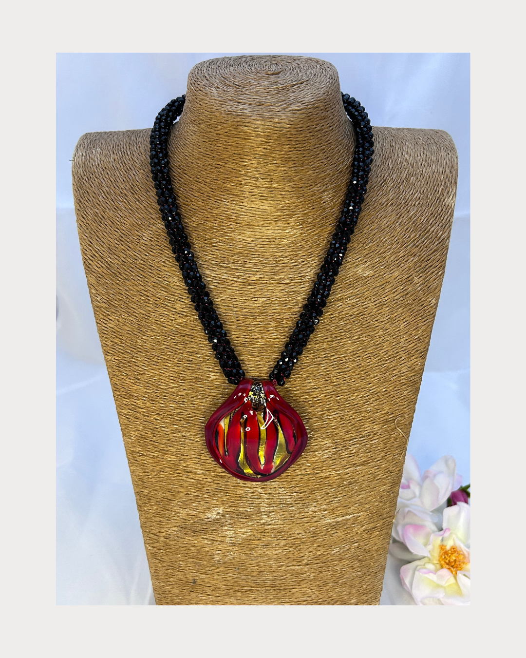 Black and Red Tiger Claw Murano on Kumihimo braid