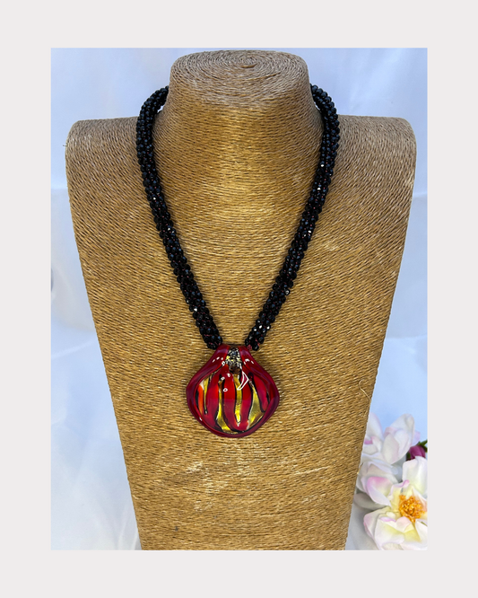 Black and Red Tiger Claw Murano on Kumihimo braid