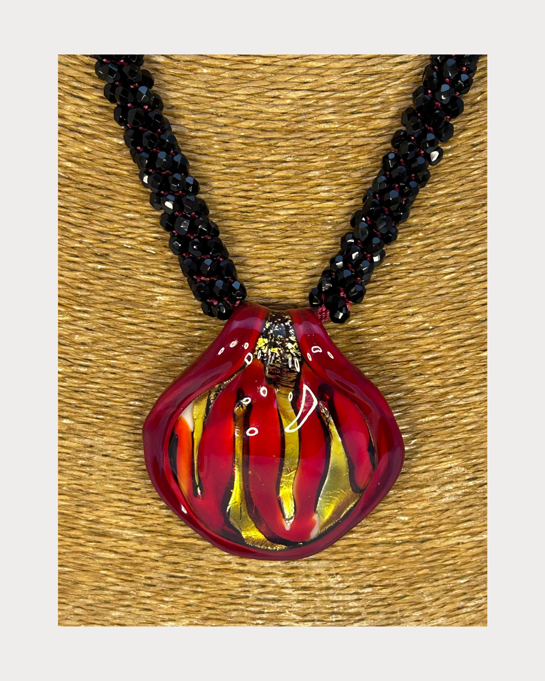 Black and Red Tiger Claw Murano on Kumihimo braid