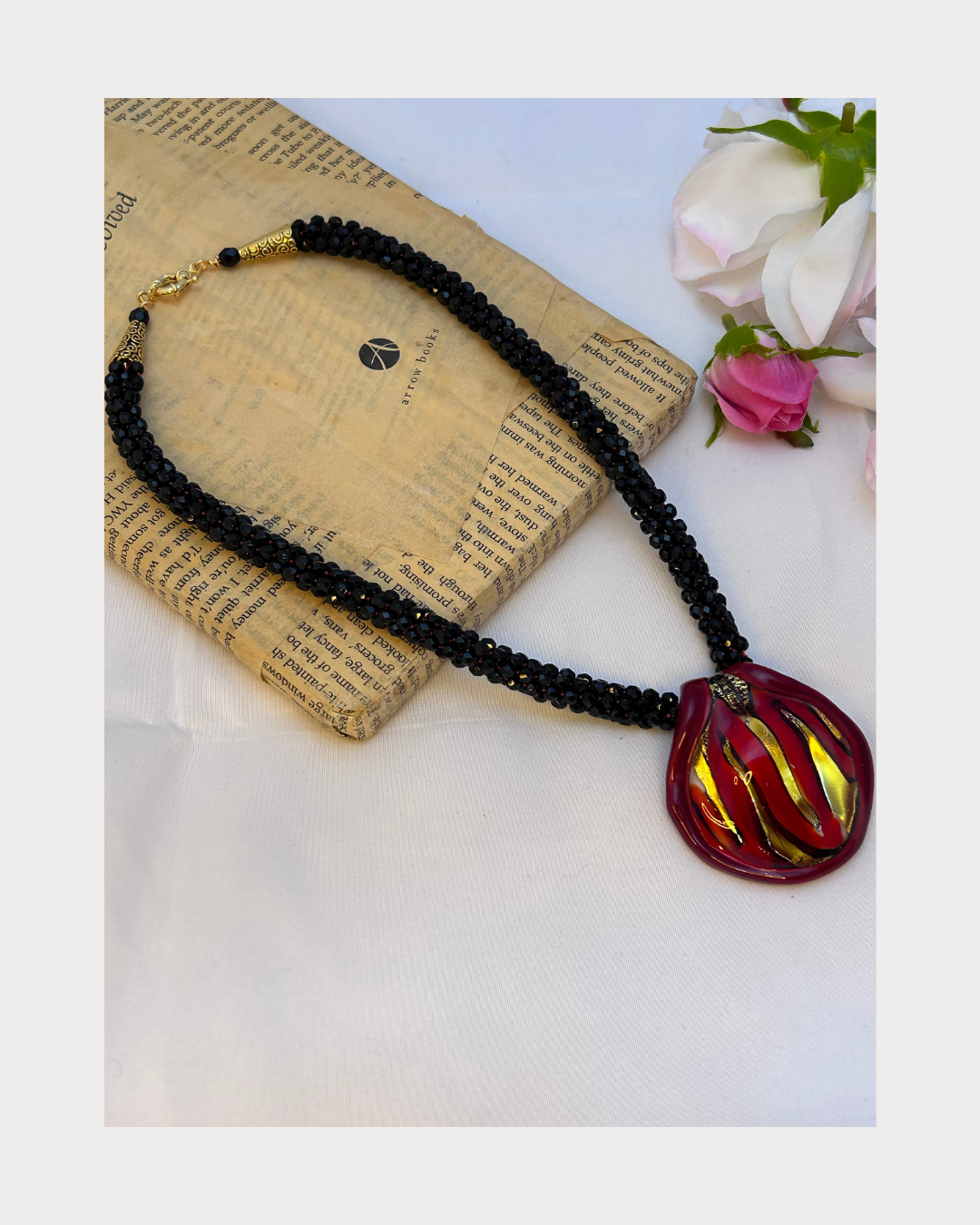 Black and Red Tiger Claw Murano on Kumihimo braid