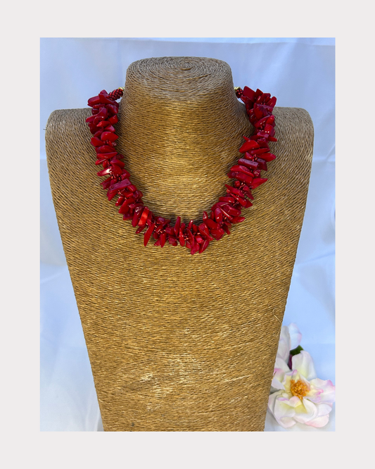 Red Kumihimo with Sea Bamboo Dogtooth