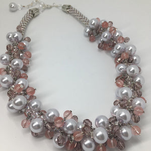 Pink cluster Kumihimo Necklace