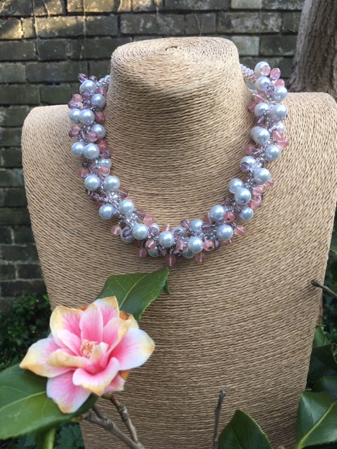 Pink cluster Kumihimo Necklace